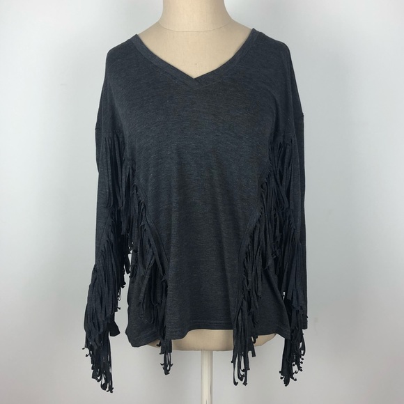 Design Lab Lord & Taylor Tops - Design Lab Gray Fringe Long Sleeve Top